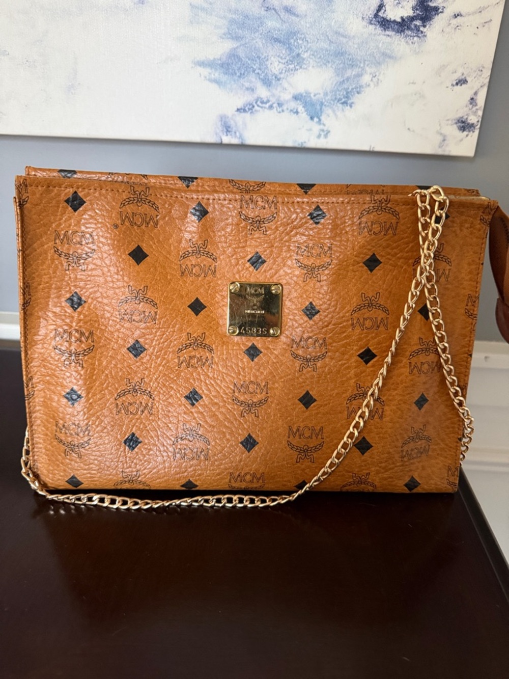 Authentic vintage MCM Cognac Visetos Monogram Gold Chain Crossbody Bag